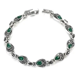 Armband im Vintage-Kunststil, grünes Glas und Markasit-Kristall, 19 cm - Bild 1 von 5