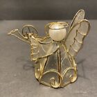 Vintage Glass Brass Angel Playing A Horn Christmas Ornament Faux Pearl 