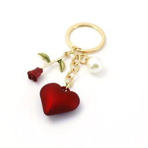 Fashion Red Love Heart Rose Pendant Keychain Pendant Car Keychain Gift Women