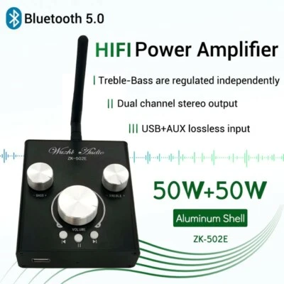 ZK-502E Bluetooth 5.0 Amplifier 50W*2 Hifi 2 CH Amplifier With Bass Treble Knobs - Image 1 of 4
