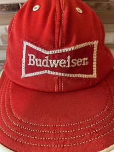 Vintage 70s Snapback Hat BUDWEISER Embroidered Trucker USA RED & WHITE - Picture 1 of 6