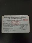 Vintage Rare 1952 Chicago Burlington & Quincy Railroad Railway Pass Ticket 