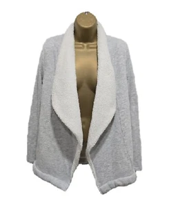 Minimalistische Scandi kuschelige Sherpa gefütterte Fleece Strickjacke Damen XS grau offen Bauer - Bild 1 von 8