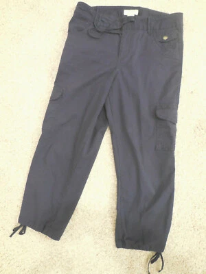 Pantalón capri Caribbean Joe para mujer 6 AZUL MARINO frente plano con corbata, pierna ancha 6 bolsillos Foto 1 de 4