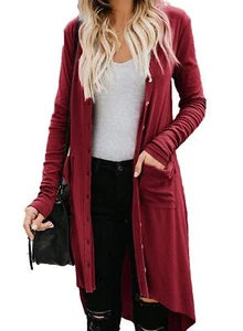 Womens Open Front Long Cardigans Knit Kimono Button Down Cardigans Side Pocke... - Picture 1 of 4
