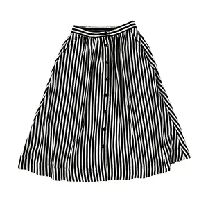 H&M Falda Mujer 4 Azul Rayas Midi Botón Bolsillos Frontales Cuerpo Náutico - Imagen 1 de 8