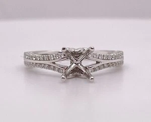 18K White Gold 4 Prong Semi Mount 0.33ctw Diamond Split Shank Ring Setting - Picture 1 of 9
