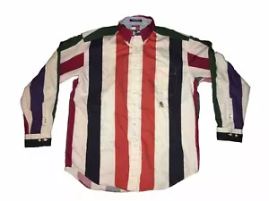 Vintage 90s Tommy Hilfiger Crest Striped Hip Hop Bold Shirt Mens Medium - Picture 1 of 6