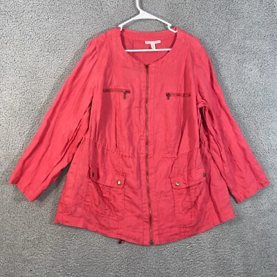 Chaqueta Mujer Colección JM Rosa 16W 100% Lino Bolsillos Cuello Redondo Cremallera Completa Foto 1 de 4