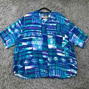 Vintage Michele Leslie Women's Button Up Casusal Shirt Geometric Floral 3X 24/26 - Picture 1 of 6