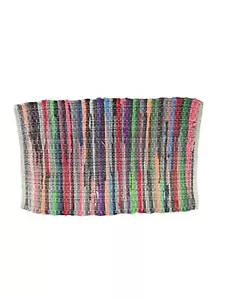 VTG Rag Rug 33x22" Handmade Colorful Boho Kitchen Door Mat Striped Reversible - Picture 1 of 7