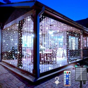 Outdoor Solar Curtain Lights 300 LED Fairy String Lights Wedding/Party/Garden US - Picture 1 of 16