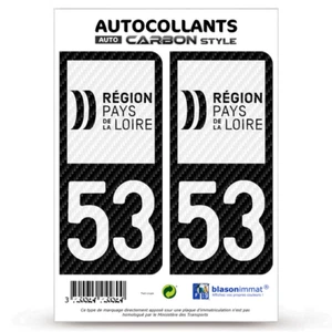 2 Autocollants immatriculation 53 Pays de la Loire - LT II bi-ton Carbone-Style - Picture 1 of 9