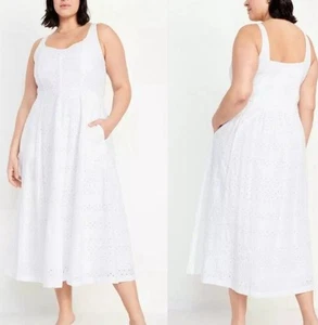 Old Navy Prairie Dress Womens XXL White All Over Eyelet Midi Flowy Tank Peasant - Picture 1 of 18