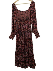 Neu mit Etikett Free People schwarz süß Escade Maxikleid Large LS quadratischer Ausschnitt RH10473 - Bild 1 von 10