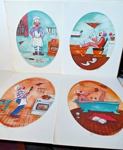 x4 VINTAGE CLOWN BATHROOM KITCHEN DECOR ART PRINTS HAND SIGNED NUMBERED SHERRY - Picture 1 of 16