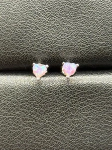 New Condition Sterling Silver Lab Pink Opal Stud Earrings 925 W9 - Picture 1 of 8