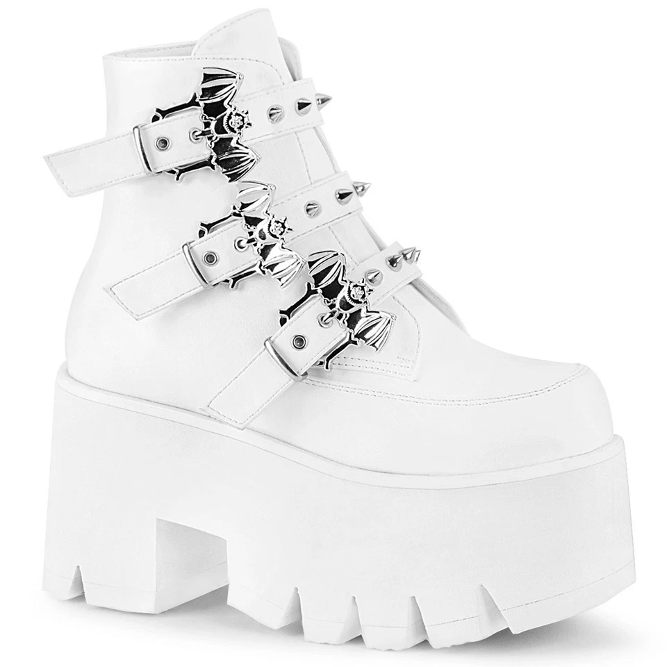 Women's Demonia Ashes 55 Platform Boot White Vegan Leather Size 7 M