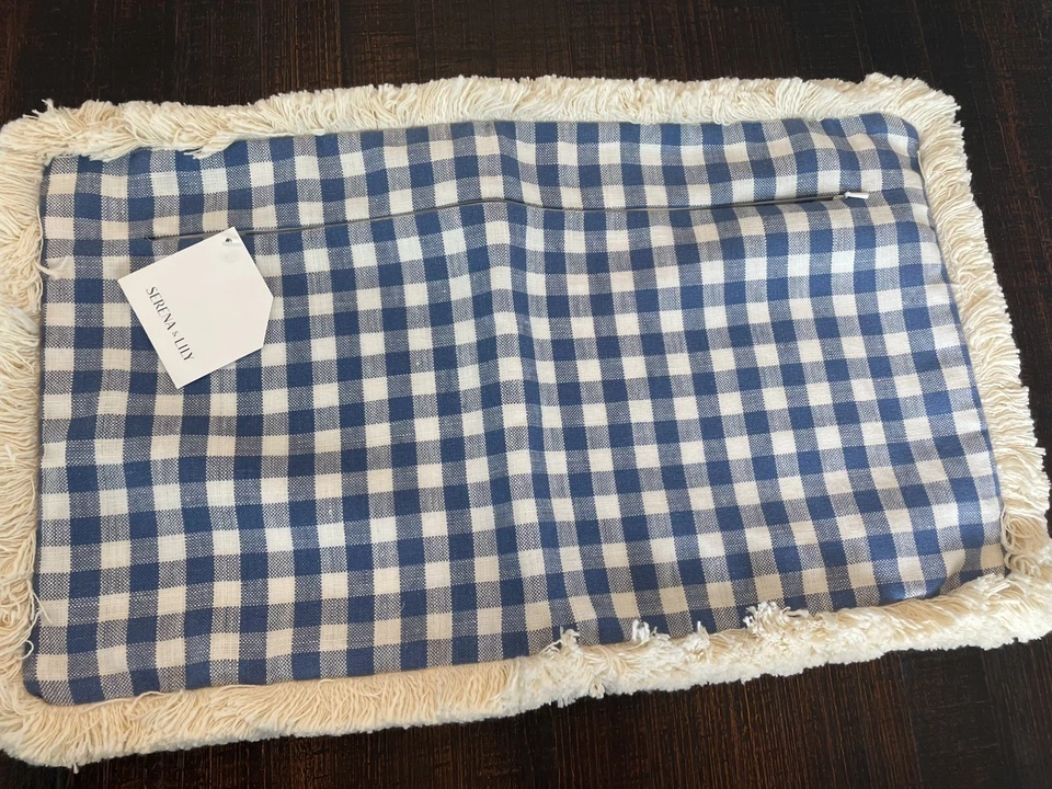 FUNDA DE ALMOHADA SERENA AND LILY PETITE LINO GINGHAM A CUADROS - AZUL FRANCÉS, 21"x12".NUEVA CON ETIQUETAS Foto 1 de 4
