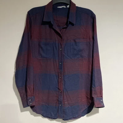 Camisa Athleta Lumberjill Franela Abotonada Azul Borgoña Cuadros Cabaña Country Med Foto 1 de 4