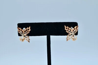 14k Vintage Rose and white Gold Floral Earrings. 4.2gr - Image 1 of 4