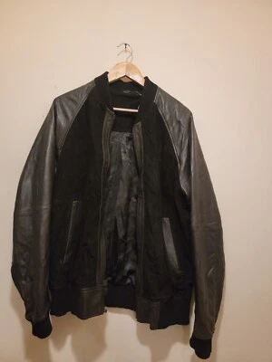 Dkny Hombre Chaqueta Bomber Gamuza y Cuero Negra Talla M Foto 1 de 4