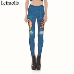 WOMEN'S 3 D BLUE SKY MOON SUN ROCK GOTHIC PLUS SIZE YOGA BEACH SPORT LEGGINGS - Picture 1 of 7
