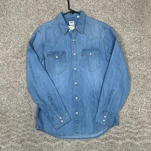 Levi's Western Shirt Mens Medium Blue Pearl Snap 49ers Foundation Denim Cowboy - Picture 1 of 7