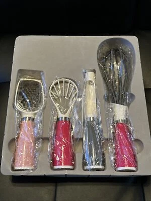 Juego de utensilios de cocina rosa y gris de 4 piezas: batidor, rallador, corer y rebanadora NUEVO Foto 1 de 2