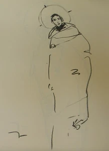 JOSE TRUJILLO - Original Charcoal Paper Sketch Drawing 18x24 Saint Angel Figure - Picture 1 of 8