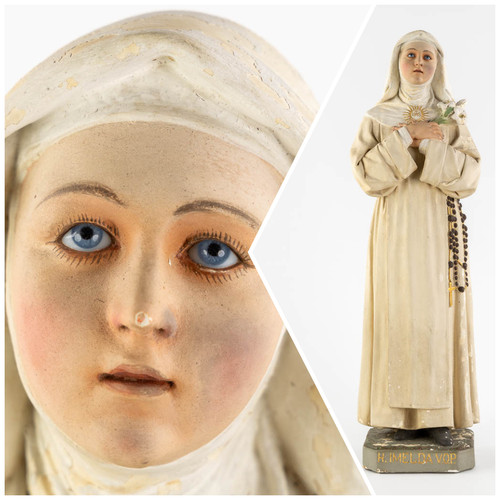 Antique L 26.3" Saint Imelda church statue glass eyes rare religious eBay