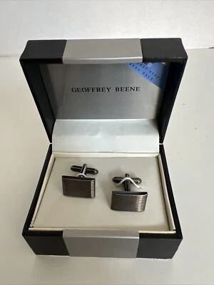 Geoffrey Beene Cufflinks Rectangle Line Etched Bullet Back - Image 1 of 4
