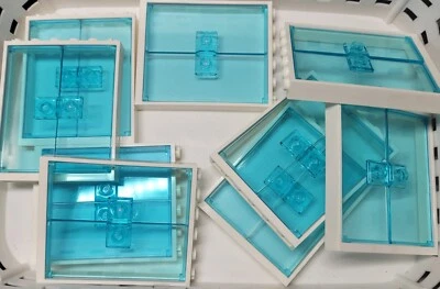 Lego 42205 White Window Frame 1 x 6 x 6 with Trans Light Blue Glass Pack of 3. - Image 1 of 2