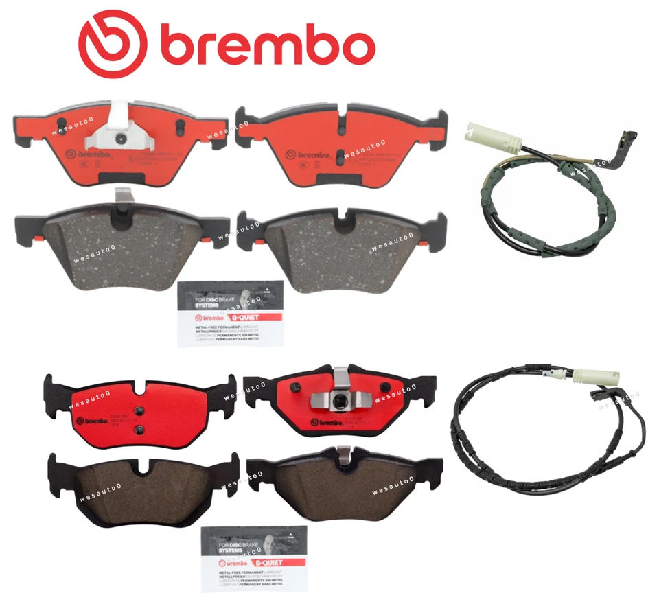 Front Brake Pad & Rear Brake Pad Ceramic OEM Brembo +Sensor for BMW 325xi 328xi - Image 1 of 1