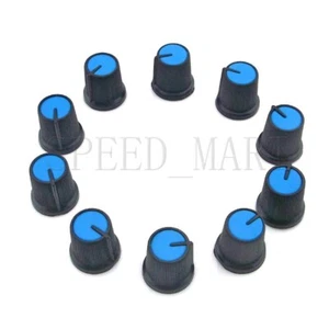 10 PIEZAS Perilla Negra Cara Azul Interruptor Giratorio Potenciómetro Volumen Puntero Agujero 6mm - Imagen 1 de 4