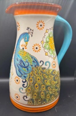 Jarra de cerámica de pavo real por acentos artísticos - Decoración de cocina boho colorida Foto 1 de 4