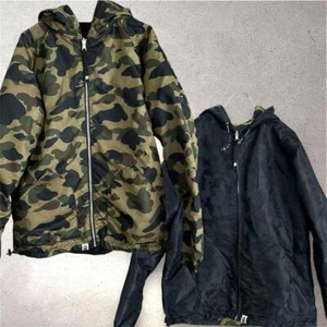 A BATHING APE NYLON JACKET 1ST CAMO / Black CAMO Reversible L BAPE Used Japan - Picture 1 of 5