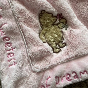 Classic Pooh Pink Plush Baby Blanket Girls Satin Trim Soft - Picture 1 of 12