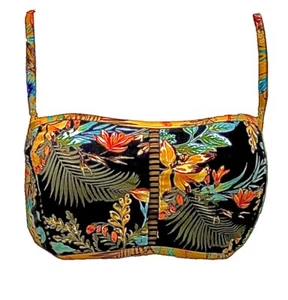 TIME &TRUE Swimsuit Removeable Halter/ Banduea Bikini Top Tropical w/ Trim Sz XL - Picture 1 of 10