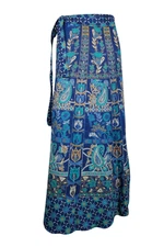 Bohemian BLUE Floral Print Wrap Skirt Cotton Beach Bikini Cover Up Cotton Sarong