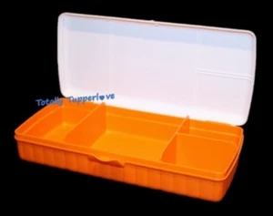 Tupperware Lunch N Things Keeper Bento Box Large Divided Rectangle Orange White - Picture 1 of 2