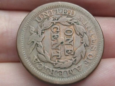 1854 Braided Hair Large Cent Penny- Fine Details, Rotated Reverse Die Mint Error - Image 1 of 3