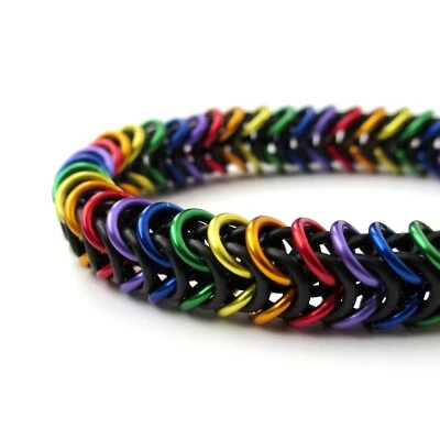 Pulsera elástica orgullo gay, cadena caja cota de malla arco iris hecha a mano Foto 1 de 4