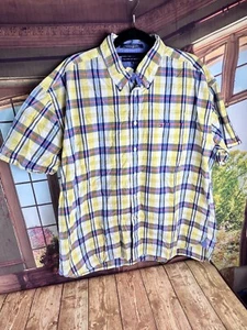 Tommy Hilfiger Men's button down short sleeve shirt Size XXL Blue Yellow Plaid - Picture 1 of 9