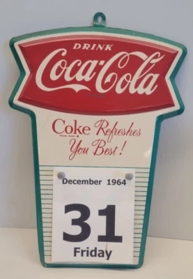 1963 Coke Coca Cola Fishtail Metal Sign Calendar Holder  - Vintage & Original - Image 1 of 4