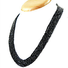 177.00 CTS NATURAL RICH BLACK SPINEL 5 LINE ROUND FACETED BEADS NECKLACE - RARE