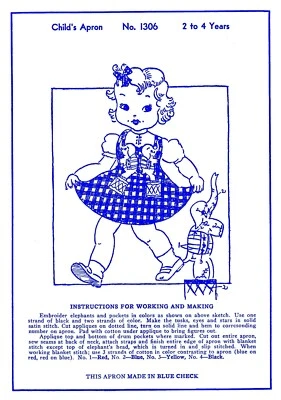 Child's Apron PATTERN Sz ~2-4 Years~ Elephant Applique Bib Singer 1306 - Image 1 of 4