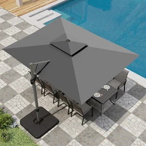 9'x 12' Large Patio Umbrella Outdoor Cantilever Umbrella 360??Rotation with Base - Picture 1 of 10