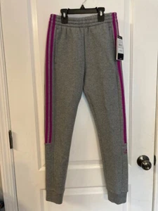 New Adidas girls size 14 L gray purple jogger fleece pants sweatpants athletic - Picture 1 of 7