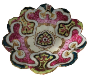 Vtg/ANT Japan Fine Porcelain Moriage Scalloped Beaded Gold Accents Dish Bowl - Picture 1 of 7
